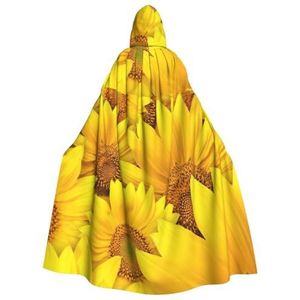 WURTON Carnaval cape met capuchon voor volwassenen, heks en vampier, cosplay kostuum, mantel, geschikt voor carnavalsfeesten, 190 cm zonnebloemen gele bloemen