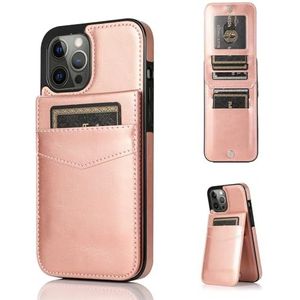 Iphone 15-hoesje met portemonnee met creditcardhouder, flip-top Premium lederen standaard met magnetische sluiting Heavy Duty beschermhoes for iPhone 15 14 13 12 11 Pro max (Color : Pink, Size : For