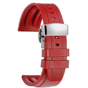 20mm 22mm for IWC for Portugal for Pilot for Spitfire Mark 18 for IW328201 for IW377709 Siliconen horlogeband Quick Release Mannen Rubber Horlogeband (Color : Red-steel Folding, Size : 20mm)