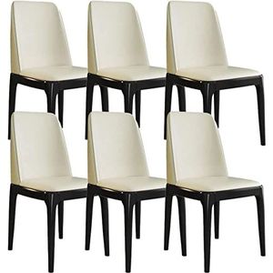 GEIRONV Lederen keukenstoelen set van 6, modern wonen eetkamer accent stoelen met beukenhouten poten for thuis commerciële restaurants Eetstoelen (Color : White, Size : Black feet)