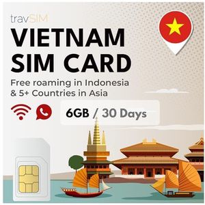 travSIM Vietnam simkaart | 6GB mobiele data met 4G/5G-snelheden|Gratis roaming in Indonesië en meer dan 5 landen in Azië|Het Vietnam-simkaartplan is 30 dagen geldig
