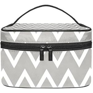 Grijze driehoek golf streep patroon make-up organizer tas, reizen make-up tas organizer case draagbare cosmetische tas voor vrouwen en meisjes toiletartikelen, Meerkleurig, 22.5x15x13.8cm/8.9x5.9x5.4in