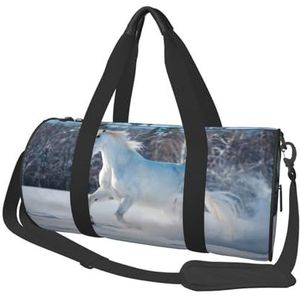 Wit paard in de winter, grote capaciteit reizen plunjezak ronde handtas sport reistas draagtas fitness tas, zoals afgebeeld, Eén maat
