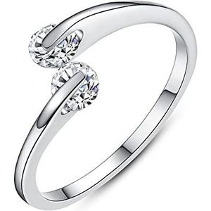 Ringen, dames 925 zilveren ringen, Statement Ringen Mode Trendy Sierlijke 925 Zilveren Ring Dubbele Diamanten Paarring Bruiloft for Meisjes