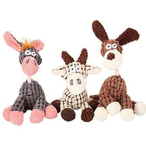 Squeaky Dog Toy Set, 3 Packs Duurzame Hond Knuffels Chew Toys Dog Companion, Donkey Animals Shapes Training Speelgoed for Puppy Kleine Medium Groot Honden