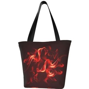 BeNtli Schoudertas, canvas draagtas grote tas vrouwen casual handtas herbruikbare boodschappentassen, rode vlam, zoals afgebeeld, Eén maat
