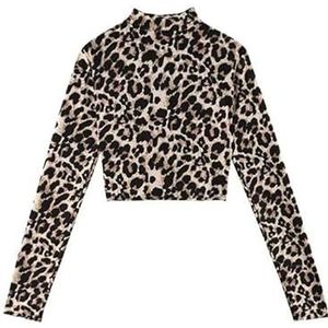 Leopard Shirt Women Women'S Leopard Print Turtleneck Slim Long Sleeve Crop Top T-Shirts-B-One Size