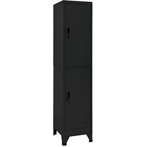 Rantry Kast met slot, zwart, 38 x 45 x 180 cm, van staal, opbergkast, kast, keukenkast, kantoor, woonkamer, slaapkamer