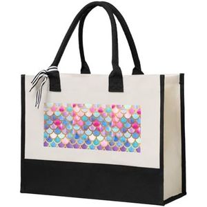 MYGANN Kleurrijke Regenboog Grote Capaciteit Herbruikbare Canvas Patchwork Gift Tote Bag Voor Camping Picknick Creatieve Geschenken, Beige, Eén maat