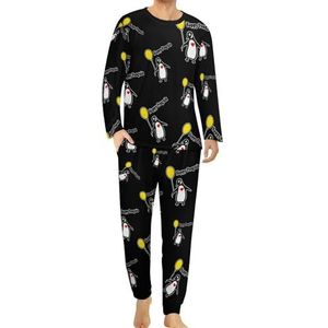 Happy Penguin comfortabele herenpyjama-set met ronde hals en lange mouwen, loungewear met zakken, S