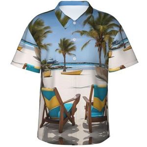 ERSDWRE Strand palmboom stoelen boten print heren korte mouw button-down shirts casual zomer strand shirts Hawaiiaanse shirt voor mannen, Zwart, S