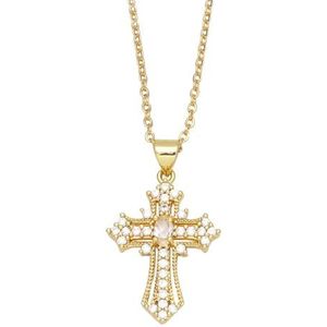 Kristallen kruis hanger ketting for vrouwen zirkoon korte ketting vergulde sieraden geschenken (Style : White)