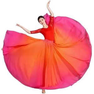 Flamencorok for vrouwen, 720 graden, volle cirkelvormige swingrok, Spaans danskostuum, volwassen, vloeiende, geplooide gelaagde rok for optredens, Halloweenfeest, rode krijtthema-outfit(Rose red_L)