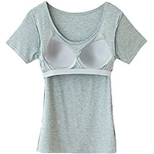 Ingebouwde BH Tops Vrouwen Losse Pasvorm Korte Mouw Dragen Zomer Bh Ademende Lounge T-Shirts,Grey-3XL