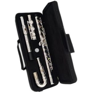 Fluit C-fluitinstrument met 16 gesloten gaten en wit verkoperd zilver, glad en delicaat lichaam