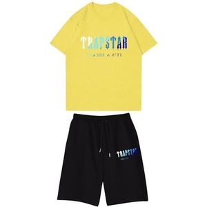 Trapstar kinder T-shirt met korte mouwen herensportpak,2-delige joggingbroek van trapstar-katoen met korte mouwen,100-160,jongen,deerntje,Zomer casual trainingspak(Color:14,Grootte:140(child))