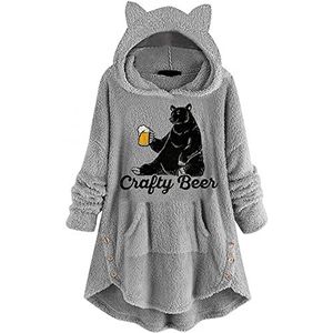 Dames pluche mantel kattenoren hoodie Kawaii karikatuur capuchon meisjes herfst en winter pullover voor feestjes reizen dagelijks schattige kat oor lange mouwen fuzzy pluffy tops, grijs, X-Large,