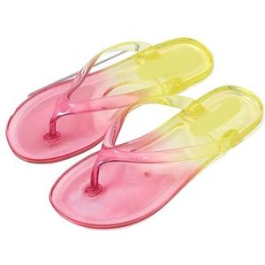 GSCLZ Sandalen voor heren, tweekleurige zomerslippers voor dames, nieuwe mode, gradiëntsandalen, draagbare ademende strandschoenen van pvc, voor thuis en buiten, cacatoes dames, Geel, 39 EU