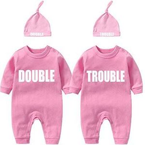 Culbutomind Body voor baby‘s, schattige outfit met hoed, pyjama voor jongens, meisjes, tweelingen, Roze Da, 9-12 Maanden