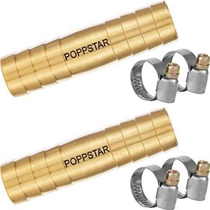 Poppstar 2x Messing Slangverbinder 1/2 inch met 4x Roestvrije Slangklemmen voor 1/2"" (12,7 mm) Tuinslang