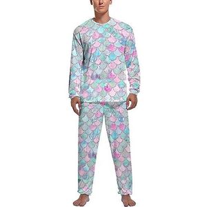 Roze Zeemeermin Schalen Zachte Heren Pyjama Set Comfortabele Lange Mouw Loungewear Top En Broek Geschenken 2XL