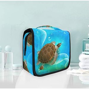Hangende opvouwbare toilettas blauwe zeeschildpad make-up reisorganisator tassen tas voor vrouwen meisjes badkamer
