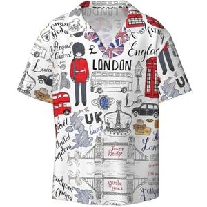 OdDdot I Love London Print Button Down Shirt voor heren, korte mouwen, casual shirt voor heren, zomer, zakelijk, casual overhemd, Zwart, M