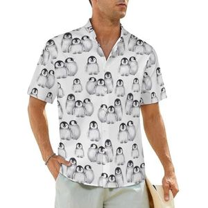 Schattige pinguïns winterdieren herenoverhemden korte mouwen strandshirt Hawaiiaans shirt casual zomer T-shirt L