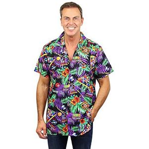 V.H.O. Funky Hawaii hemd | heren | korte mouwen | voorvak | Hawaii-print | Pool Billard palmen | zwart