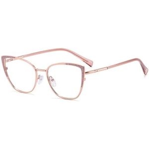 moomoobird Anti Blue Light Bril Vrouwen Mode Bril Cat Eye Bril Frame Metalen Montuur Bril, roségouden frame., Large