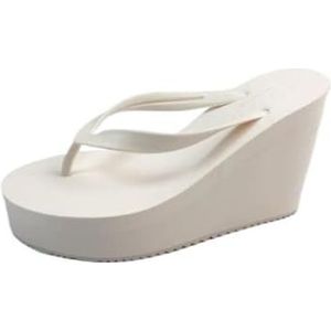 ZOIKOM Damespantoffels met hoge hakken, Wedge Sandaal Flip Flops voor Vrouwen, Beige, 35.5 EU