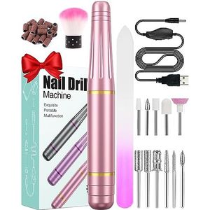 Elektrische nagelvijlen, professionele nagelboormachine, 20000 RPM verstelbare snelheid manicure pedicure set met 11 boren, lage trillingen geluidsarme elektrische nagelboor voor gel/acrylnagels