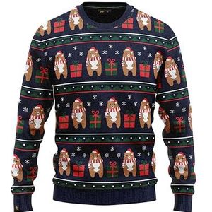 JAP Christmas - Foute Kersttrui - Kersttrui voor Mannen, Vrouwen en Kinderen - Beertjes en cadeau's - Blauw - M