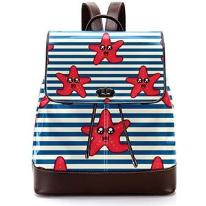 Gepersonaliseerde Casual Dagrugzak Tas voor Tiener Reizen Business College Rode Leuke Zeester Gezicht Blauw Wit Strepen, Meerkleurig, 27x12.3x32cm, Rugzak Rugzakken