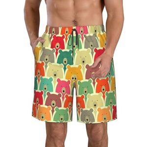 PHTZEZFC Kleurrijke Bears Print Strandshorts voor heren, zomershorts met sneldrogende technologie, lichtgewicht en casual, Wit, M