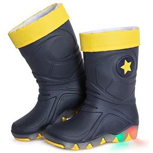 Regenlaarzen voor kinderen, Regenlaarzen met uitneembare warme voering, Zool met LED-lichteffect, Reflecterende details van 3M Scotchlite, Gemaakt in Italië (26/27 - Blauw/Geel)
