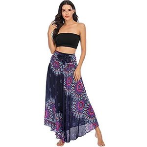 Kuukaas Maxi rok dames zomer strandjurk dames lange zomerrok dames hoge taille bloemenpatroon één maat, S008-marineblauw, One size