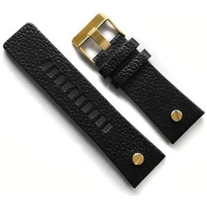 Horlogeband compatibel met Diesel DZ7313 DZ7333 DZ7311 DZ7371 Horlogeband Koe-leer met gouden klinknagel 22 24 26 27 28 30 mm echt leer (Color : Black gold clasp, Size : 34mm)