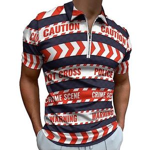 Rood en wit Politielijnen Poloshirt voor Mannen Casual Rits Kraag T-shirts Golf Tops Slim Fit