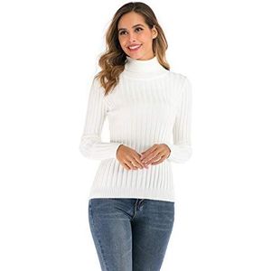 Enjoyoself Damestrui, coltrui, gebreid, winter, warm, thermisch, chique pasvorm, modern, nauwsluitende col, hoge kraag, comfortabel, ondertrui, trui, wol, top, lange mouwen, vintage, Crème Wit, M