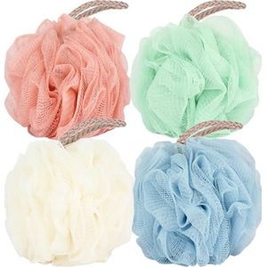 Fu Store Loofah Spons Douche Loofahs 50g Badsponzen Mesh Ballen 4 Kleuren voor Body Scrubber Exfoliator Wassen Terug Scrubber Badkamer Mannen Vrouwen - 4 Pack Schrobbers Schoonmaken Badaccessoires