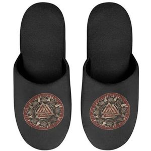 Unisex Viking Runes Retro Winter Warme Katoenen Pantoffels Zachte Comfortabele Fluffy Binnen Pantoffels Antislip Huis Katoenen Pantoffels for Vrouwen Mannen(A3,38-39- (7-8))