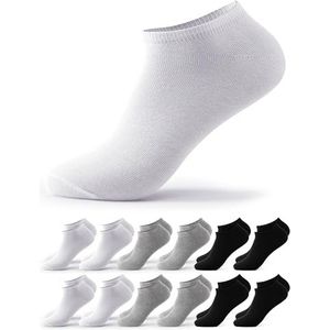 Occulto Heren & Dames Sneaker Sokken pak van 6, pak van 12 (model: Chris) 4 X Zwart 4 X Grijs 4 X Wit 43-46