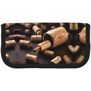 gopoo Wijnfles Kurk Leuke Canvas Potlood Pouch - Georganiseerde Opslag voor Reizen & Dagelijks Gebruik Etui, Make-up Pouch