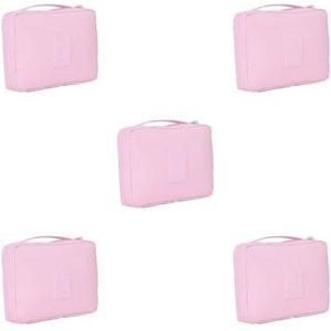 Cosmetische Opbergtas Waterdichte Grote Capaciteit Draagtas Toiletartikelen Pouch Case Thuis Make-up Wassen Pocket Vrouwen Meisjes Rode Wijn, 5 Set (Roze), as description, als beschrijving