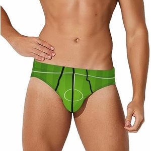 Groen gras voetbalveld thema heren slips ondergoed stretch korte zachte ademende onderbroek bedrukt