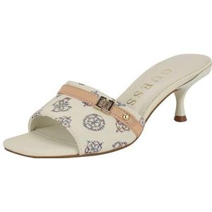 GUESS Dames Peomit sandalen met hak, Wit Beige Rainbow Logo 140, 36 EU