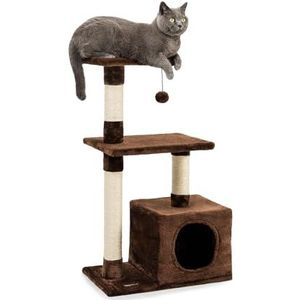 lionto krabpaal voor katten met hol en pluche bal incl. belletje, hoogte 85 cm, kattenboom met pluche, comfortabele ligplaats, voor kleine & grote katten, bruin