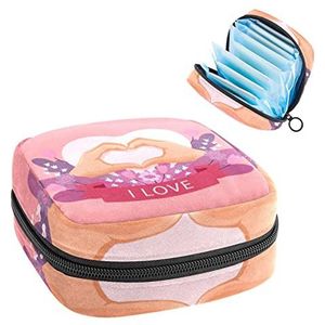 Maandverband Opbergtas,Draagbare maandverband Opbergzak,Handen gemaakt hart, Meerkleurig, 4.7x6.6x6.6 in/12x17x17 cm