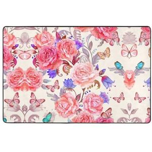 Bloem roos vlinder print ultra zacht vloer tapijt, luxe lounge gebied tapijt ideaal voor woonkamer, slaapkamer, kinderkamer